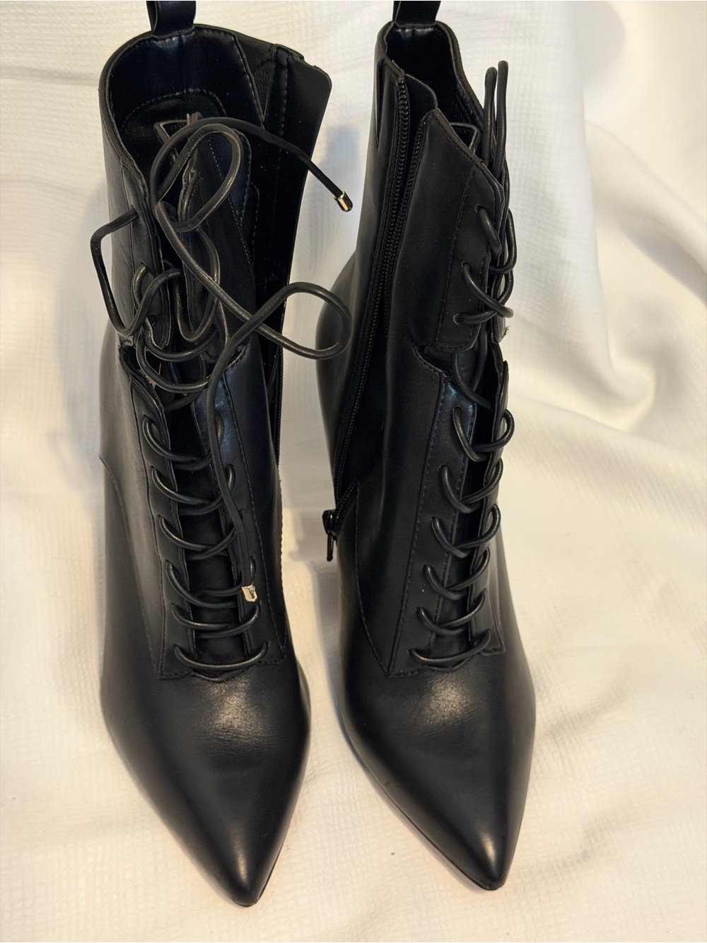 Aldo Black Lace-Up Pointed Toe Ankle Boots